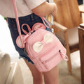 Bow Convertible Backpack & Crossbody Bag — Pink, Black, Gray & Blue