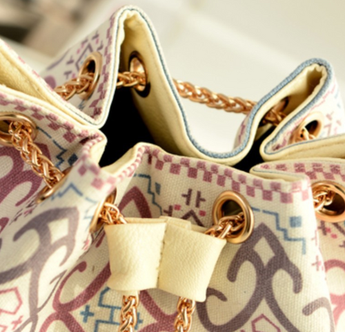 Ethnic Style Canvas Chain Bucket Bag