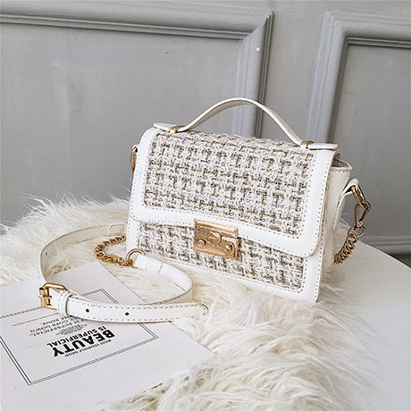 Versatile Chain Crossbody Bag with Wool Fabric Design